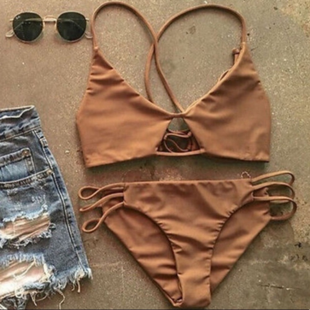 ‘Paloma’ Sexy strappy cheeky nude rose gold bikini